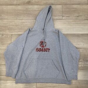 Y2K Sideout Embroidered Gray Hoodie Men's Size XL Skater Grunge Gothic Boxy VTG